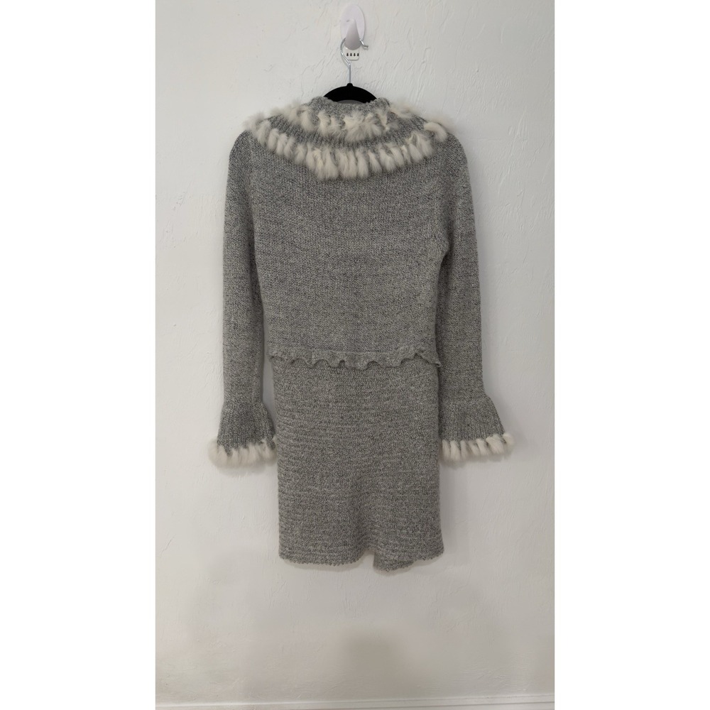 Tempo Paris Gray Knit Faux Fur Trim Longline Cardigan Sweater Bell Sleeve S/M - Picture 3 of 9